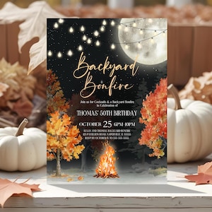 Fall Birthday Bonfire Invitation Fall Bonfire Party Invitation Template Autumn Backyard Bonfire Fall Outdoor Birthday Party Digital BF2