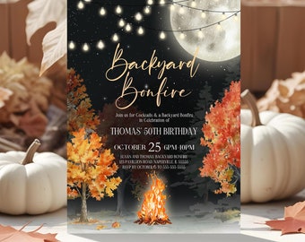 Fall Birthday Bonfire Invitation Fall Bonfire Party Invitation Template Autumn Backyard Bonfire Fall Outdoor Birthday Party Digital BF2
