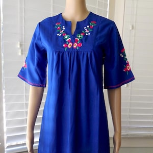 Vintage Thai Embroidered Caftan: Navy Blue Boho Maxi Dress Small