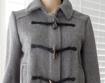 Grijze wollen wisseljas BANANA REPUBLIC wollen duffelcoat houtskool grijze wolmix jas autojas winterjas met rits aan de voorkant maat Small 4-6