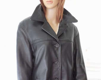 1970年代の厚手ブラック牛革カーコート、Vali Leatherwear製、サイズM 