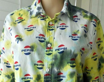Vintage PEPSI Shirt Novelty Print Pepsi Advertising Shirt Men's Cotton Button Up Pepsi Splash Shirt Size Medium