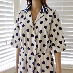 POLKA DOT Dress WILLI Of California Button Up Shirt Dress Blue And White Polka Dot Cotton Dress 80s Blousey Dress Midi Dress Size Large