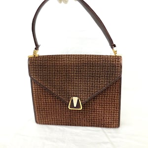 Vintage SUEDE LEATHER Purse Structured Hard Case Purse Brown Suede Purse Top Handle Compartment Purse Large Suede Handbag Made In Italy