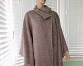 Elegant WOOL Coat CENTRAL PARK Wool Cape Coat Boho Chic Poncho Beige Wool Cape Long Wrap Cape Elegant Wool Cape Retro Vintage Cape Open Size