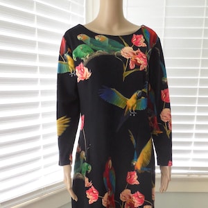 Vestido BOLD Novelty Printed LORROT Vestido Exótico con Estampado de Loro Vestido Negro Floral Vestido de Manga Larga Vestido Grueso de Poliéster Spandex Talla 8-10