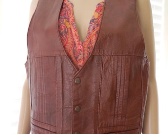 Vintage LEATHER Vest ATTICA Deerskin Leather Vest Western Wear Cowboy Vest Snap Front Vest Bohemian Gentleman's Vest Size 42 Large