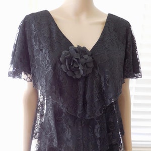 Tiered BLACK LACE Dress KASTINA Elegant Black Dress Lace Flutter Dress Flapper Style Ruffle Dress Black Cocktail Dress Gothic Size 4 Usa