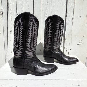 BLACK COWBOY Boots Men's Black Snakeskin Cowboy Boots Teju Lizard Western Boots Stovepipe Style Cowboy Boots Rodeo Size 7 D Usa