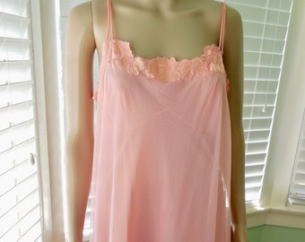 60's Long CHIFFON Nightgown GOSSARD ARTEMIS Sheer Chiffon And Nylon Nightgown Spaghetti Straps Size Small-Medium