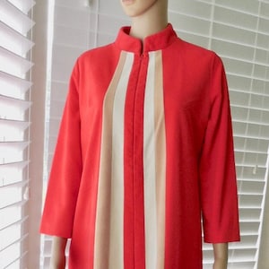 Vintage Red VELOUR Robe JC PENNY Full Length Zip Up Robe Long Red Stripe Velour Robe 70s Loungewear Dressing Robe Size Small-Medium Usa