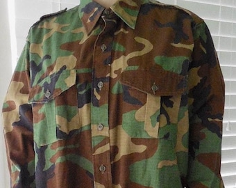 Herren CAMOUFLAGE Hemd LL BEAN Langarmhemd Feldhemd Button Up Arbeitshemd Armee Militär Naturbursche Jagdhemd Größe L