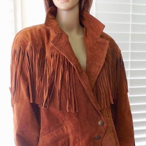 80s SUEDE FRINGE Jacket WILSONS Vintage Suede Jacket Cropped Suede Jacket Western Fringe Cowgirl Jacket Short Suede Fringe Coat Size X Large
