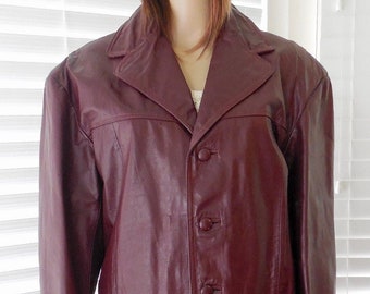 Vintage OXBLOOD LEATHER COAT Mens Leather Coat Leather Leisure Coat Flap Pocket Car Coat Bohemian Leather Jacket Size 44 Medium