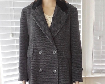 80s TWEED WOOL Coat KAREN Double Breasted Maxi Coat Cashmere Wool Blend Full Length Winter Coat Mock Belt Long Line Coat Size 8-10 Usa