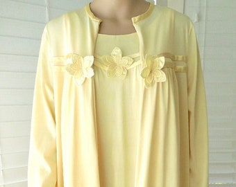 Ensemble chemise de nuit des années 70 GOSSARD ARTEMIS, nuisette en nylon jaune, ensemble robe sans manches N Robe pleine longueur avec robe assortie grande taille Etats-Unis
