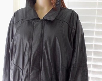 Black LAMBSKIN Jacket CHARLES KLEIN Lambskin Leather Jacket Leather Bomber Jacket Oversized Car Coat Elastic Waist Men's Size 2X