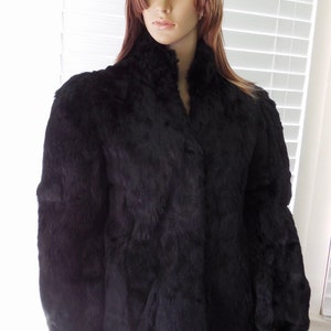 Black rabbit fur coat cheap