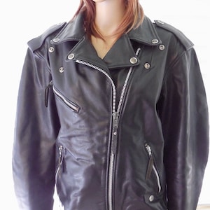 80s HARLEY DAVIDSON Jacket Women&#39;s Harley Jacket Black Leather Motorcycle Jacket Biker Babe Vintage Moto Jacket Heavy Leather Size Large Usa