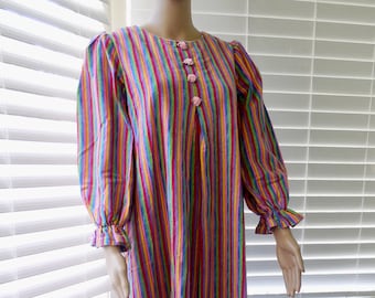60s FLANNEL Nightgown Women's Striped Flannel Nightgown Cotton Flannel Night Dress 60s 70s Lingerie Juniors Nightgown Size Small 2 Petite