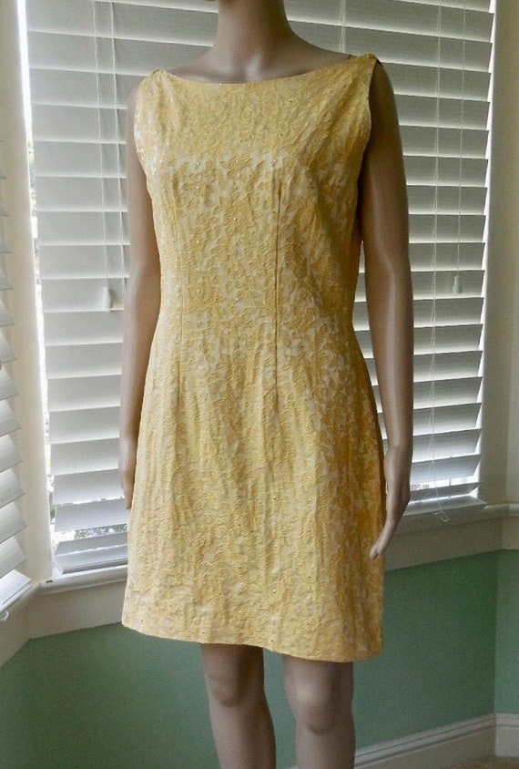 60's SILK BROCADE Shift Dress Short Yellow Brocade