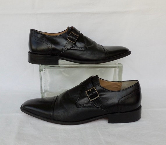 MONK Strap Shoes GIORGIO BRUTINI Black Leather Shoes Cap Toe