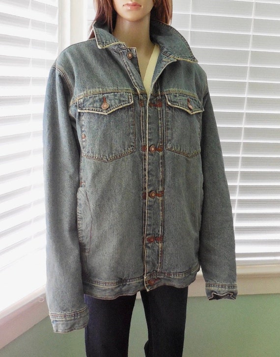 Stone Wash DENIM Coat OKLEY Blue Jean Jacket Sherpa Lined 