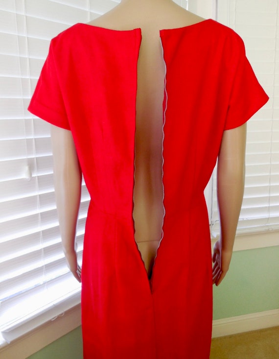 50s Red WOOL Dress Elegant Soft Red Wool Dress Sc… - image 9