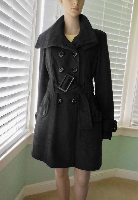 WOOL TRENCH Coat Womens Peacoat Double Breasted Co