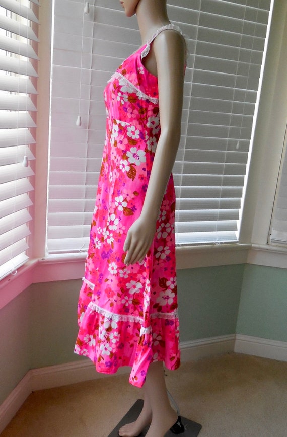PINK FLORAL Dress Sleeveless Midi Dress Ruffle He… - image 4