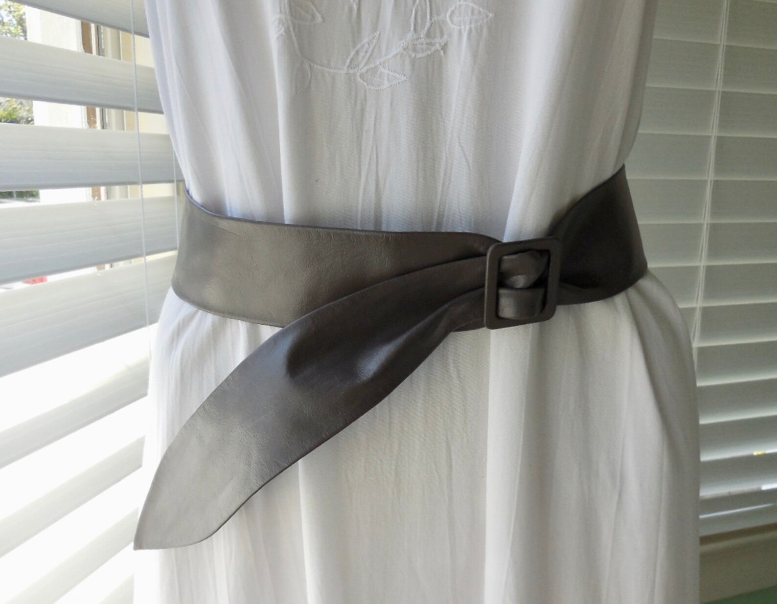 80s CINCH BELT Gray Leather Belt Wide Leather Cinch Belt Waist Etsy