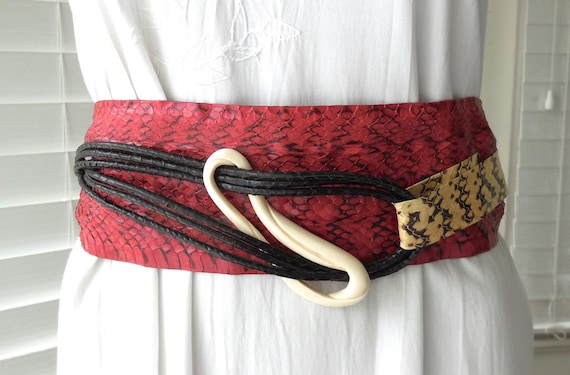 SNAKESKIN Waist Belt Obi Belt Wide Corset Belt Lambskin  display picture 1