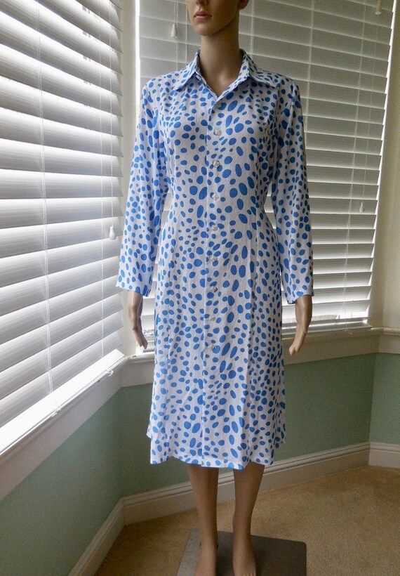 70s POLKA DOT Dress Shirtdress Semi Sheer Dress Ab