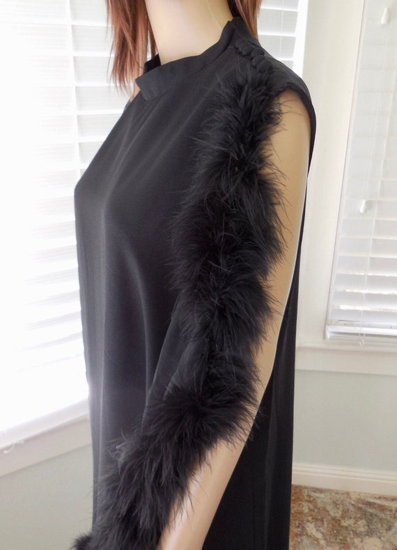 60's Black CHIFFON Feather DRESS Elegant Formal Bl