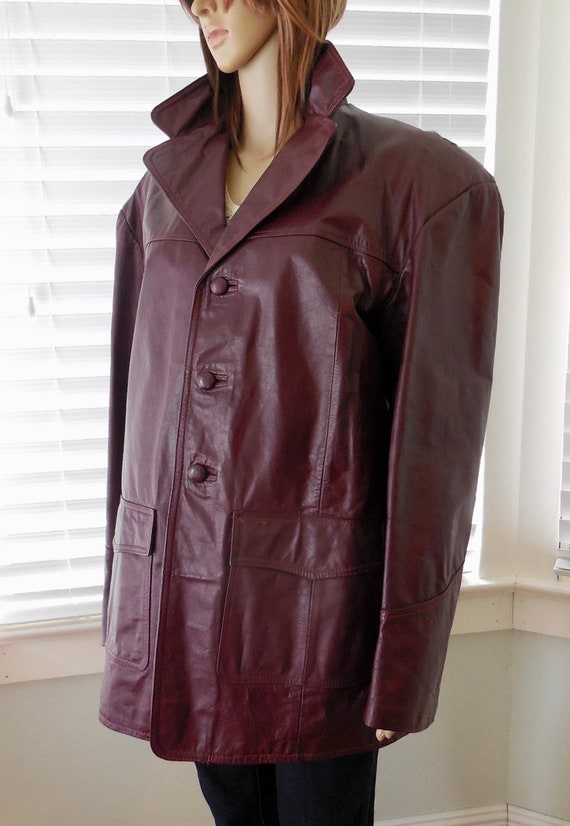 MENS Leather COAT Vintage Cargo Coat Oxblood Leat… - image 5