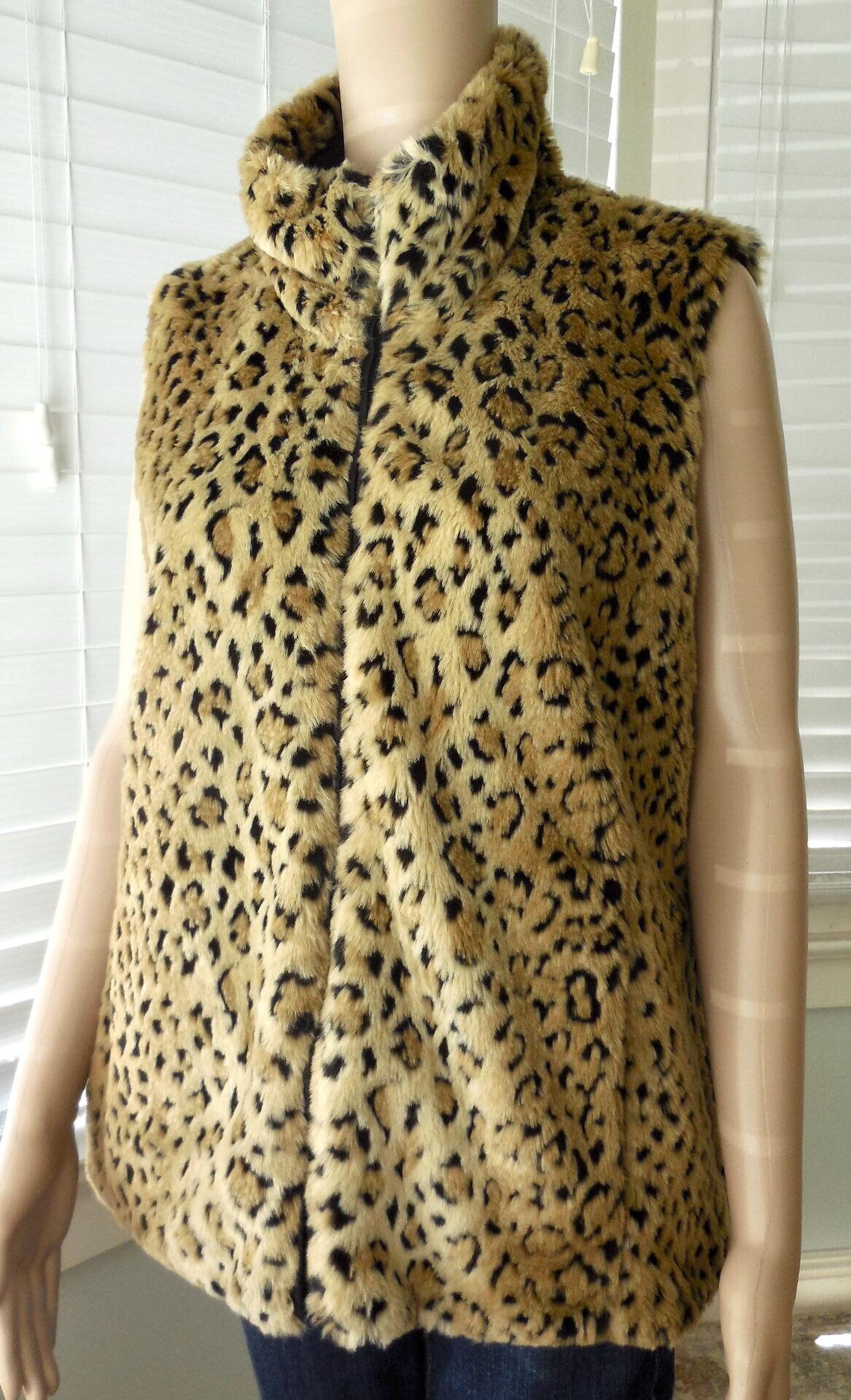 Y2k Faux LEOPARD Fur Vest KRISTEN BLAKE Reversible Vest Plush