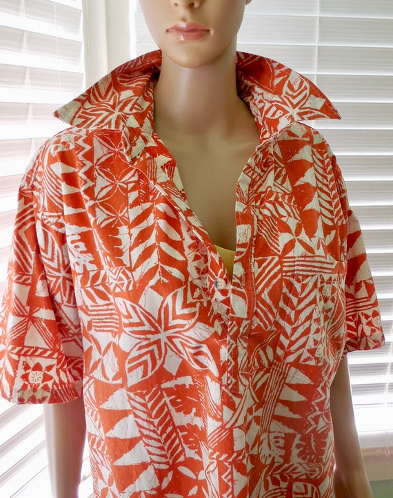 Vintage HAWAIIAN Shirt GO BAREFOOT Tribal Print C… - image 9