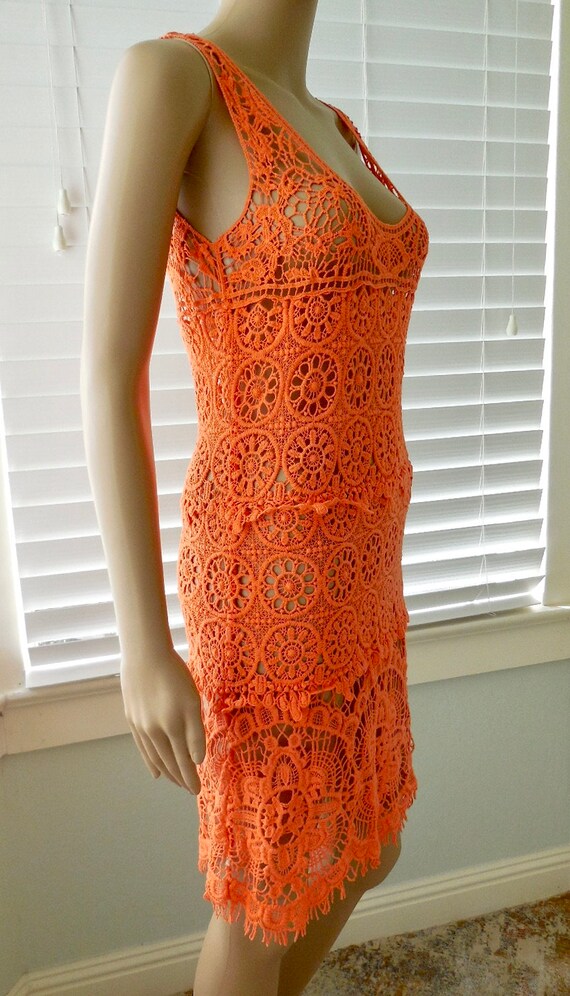 ORANGE Crochet DRESS See Through Crochet Dress Sl… - image 9