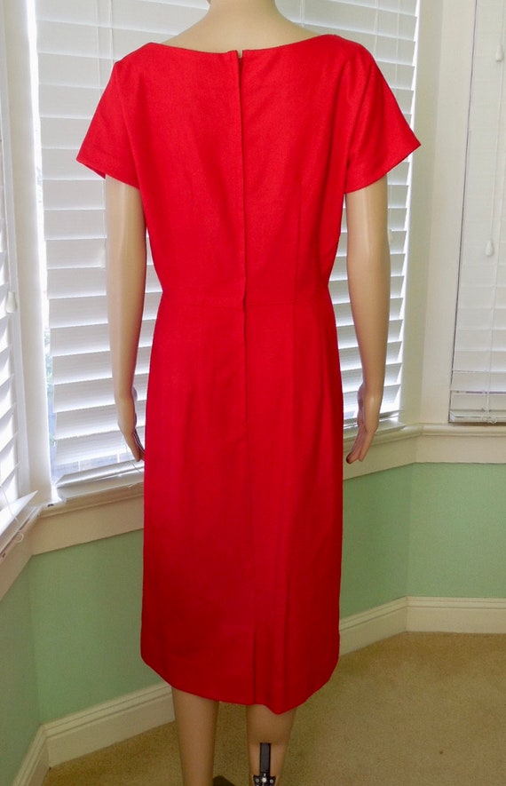 50s Red WOOL Dress Elegant Soft Red Wool Dress Sc… - image 8