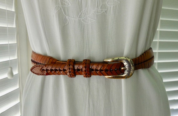 BRAIDED LEATHER Belt Brown Leather Dress Belt Bra… - image 1