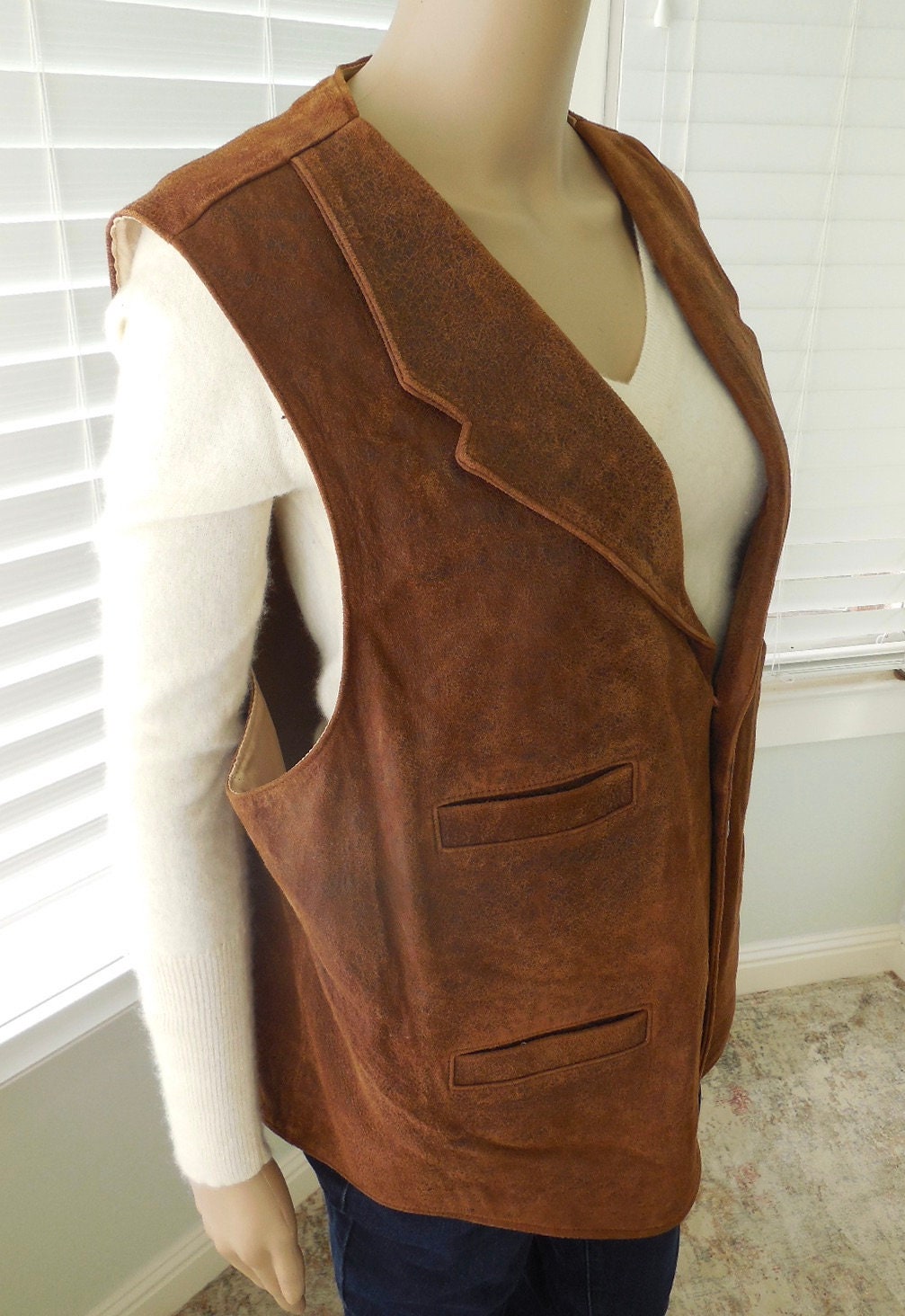 Mens SUEDE LEATHER Vest ORVIS Suede Cowboy Vest Western