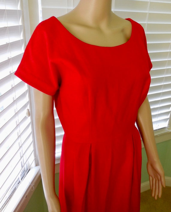 50s Red WOOL Dress Elegant Soft Red Wool Dress Sc… - image 6