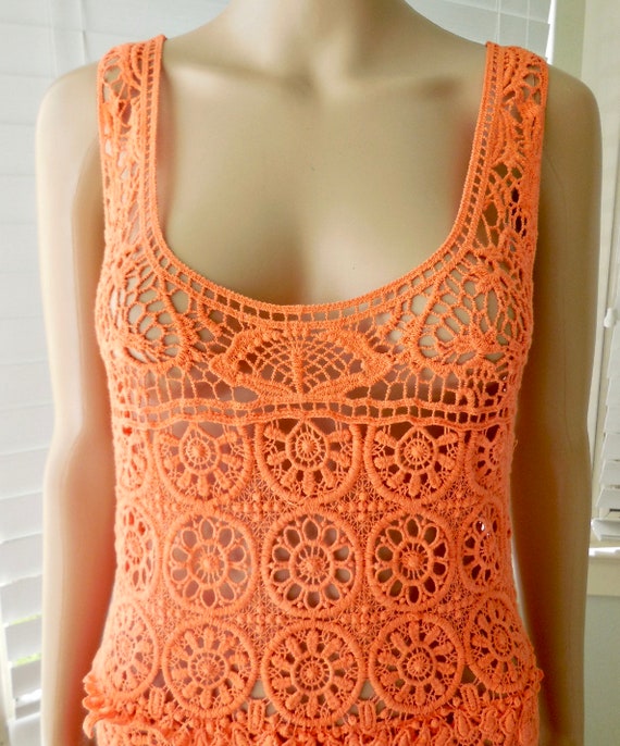ORANGE Crochet DRESS See Through Crochet Dress Sl… - image 5