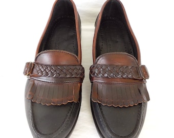 KILTIE Loafers JOHNSTON & MURPHY Two Tone Leather Loafers Kiltie Loafers Buckle Strap Leather Slip Ons Preppy Deck Shoes Size 10 Mexico