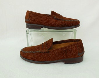 Hushpuppies Vtg 80s Tan Buff Suede Leather Loafers Slip Ons 