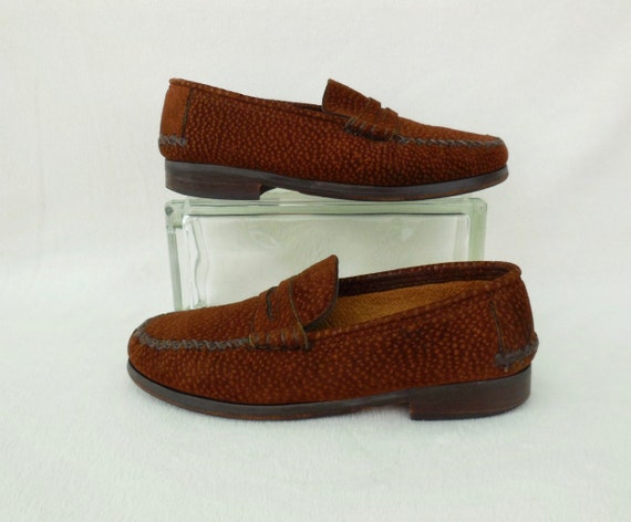 Mens SUEDE LOAFERS Brown Suede Penny Loafers Slip… - image 1