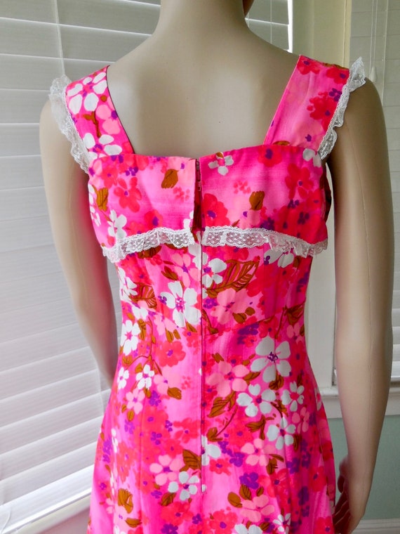 PINK FLORAL Dress Sleeveless Midi Dress Ruffle He… - image 6