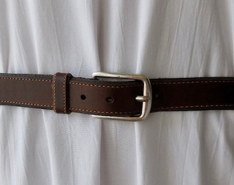 PLAIN Leather Belt REMO TULLIANI Brown Leather Belt Trucker Belt Silver Brass Buckle Rockabilly Belt Grunge Belt Mens Leather Belt Size 36