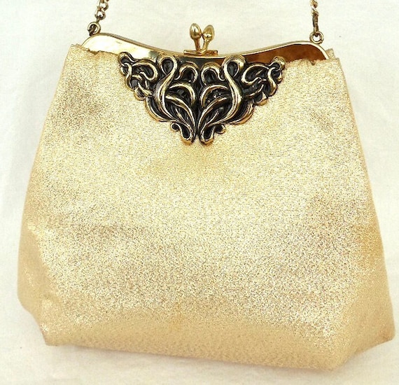 GOLD Lame PURSE Vintage Gold Shoulder Purse Metal… - image 3