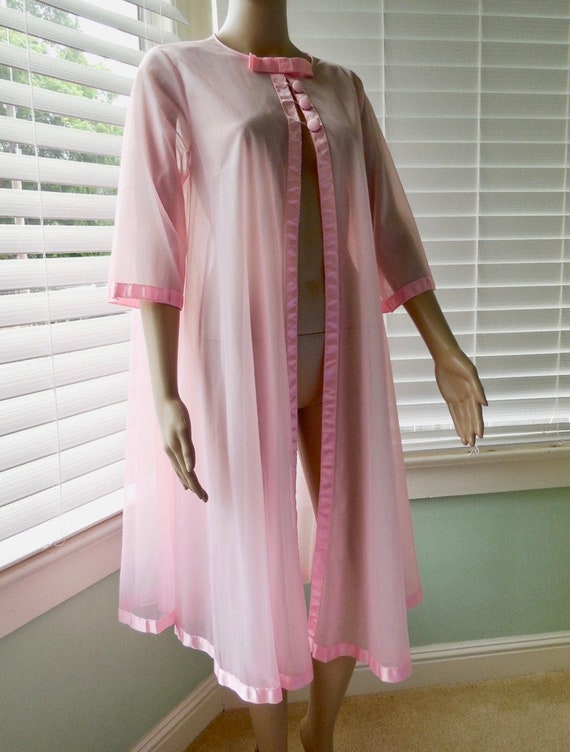 60s PINK CHIFFON Robe Babydoll Robe Pink Chiffon S